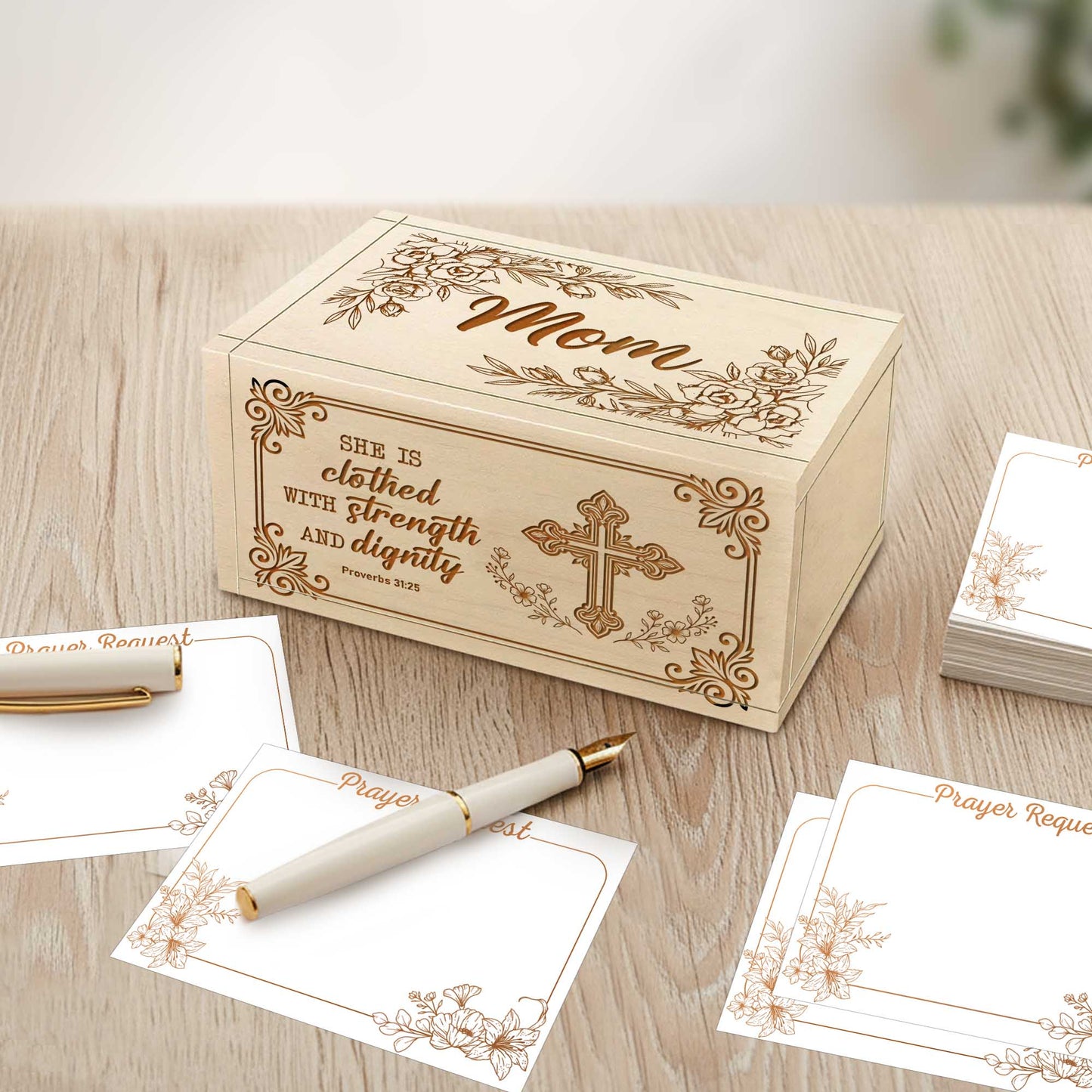 Netecom Personalized Wooden Prayer Box for Mom with 100 Prayer Request Cards and Custom Name Handheld Cross, Meaningful Religious Gift for Mother