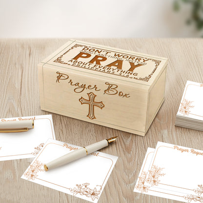 Netecom Wooden Prayer Box with Bible Verse Engraving, 100 Prayer Request Cards & Personalized Name Cross – Religious Faith Gift