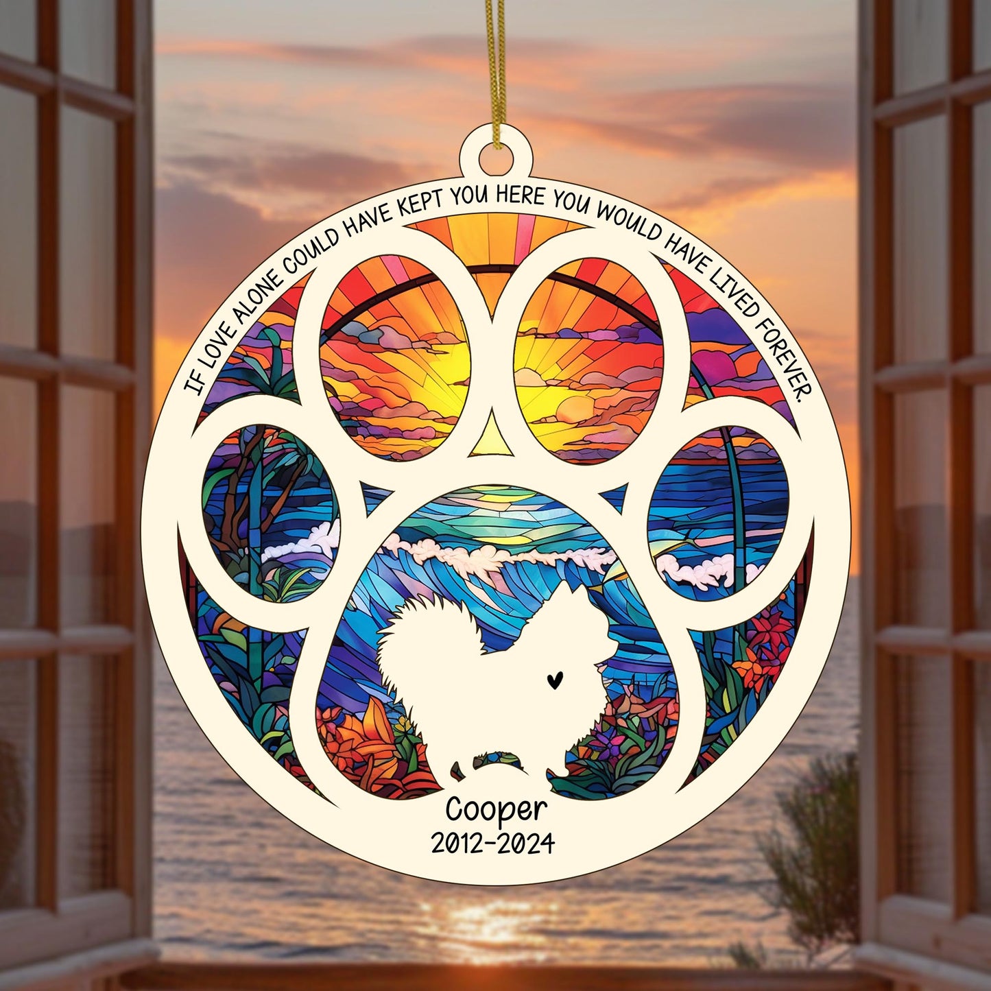 Netecom Personalized Pomeranian Dog Paw Memorial Suncatcher with Name Date, Pet Loss Sympathy Gift, Remembrance Gift for Dog Lovers