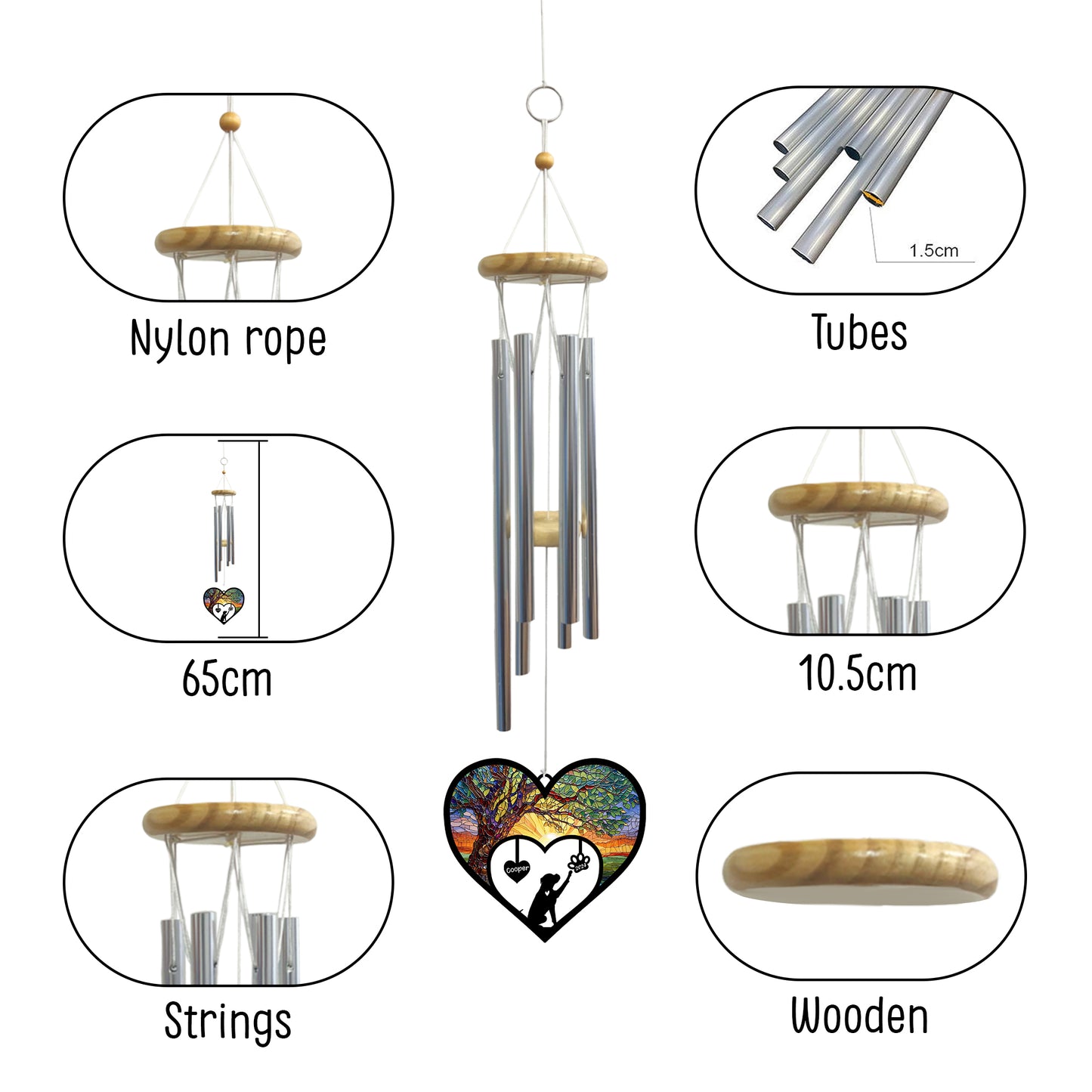 Netecom Personalized Boxer Dog Memorial Wind Chimes, Dog Name Suncatcher, Pet Loss Sympathy Gift for Dog Lovers, Outdoor Garden Remembrance Decor
