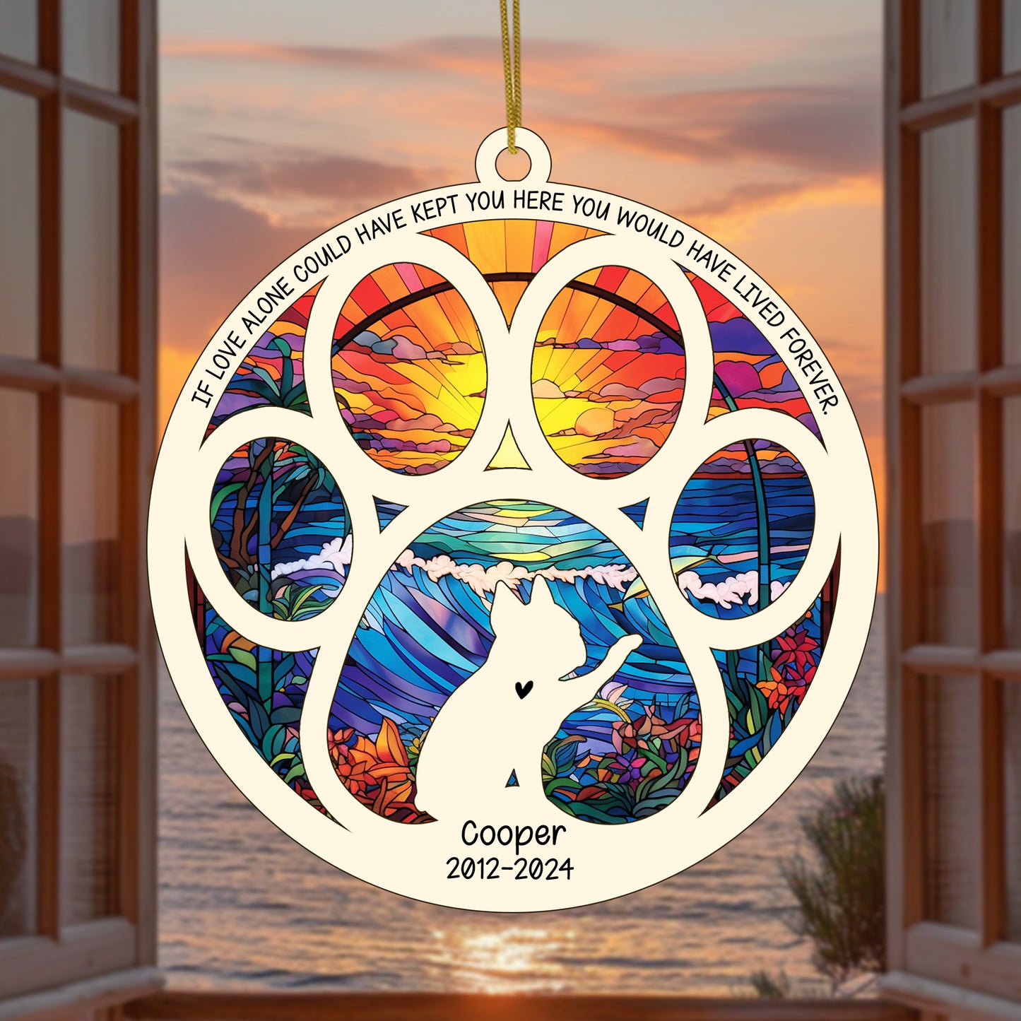 Netecom Personalized Boston Terrier Dog Paw Memorial Suncatcher with Name Date, Pet Loss Sympathy Gift, Remembrance Gift for Dog Lovers