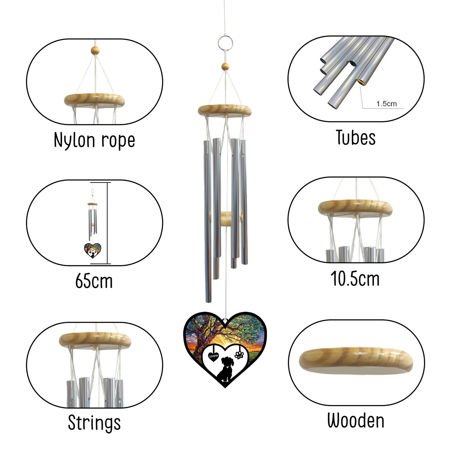 Netecom Personalized Maltese Dog Memorial Wind Chimes, Dog Name Suncatcher, Pet Bereavement Gift for Dog Lovers, Outdoor Garden Remembrance Decor