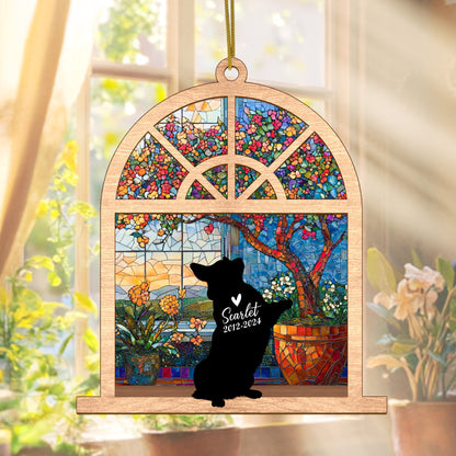 Netecom Personalized Corgi Memorial Suncatcher, Custom Corgi Ornament with Name & Date, Dog Loss Sympathy Gift, Pet Remembrance Keepsake