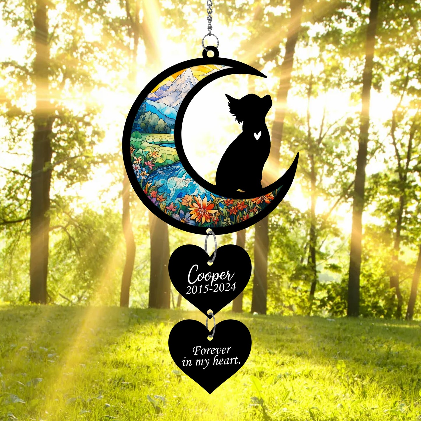 Netecom Personalized Chihuahua Moon Heart Memorial Suncatcher – Pet Loss Sympathy Gift, Dog Remembrance Ornament