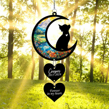 Netecom Personalized Chihuahua Moon Heart Memorial Suncatcher – Pet Loss Sympathy Gift, Dog Remembrance Ornament
