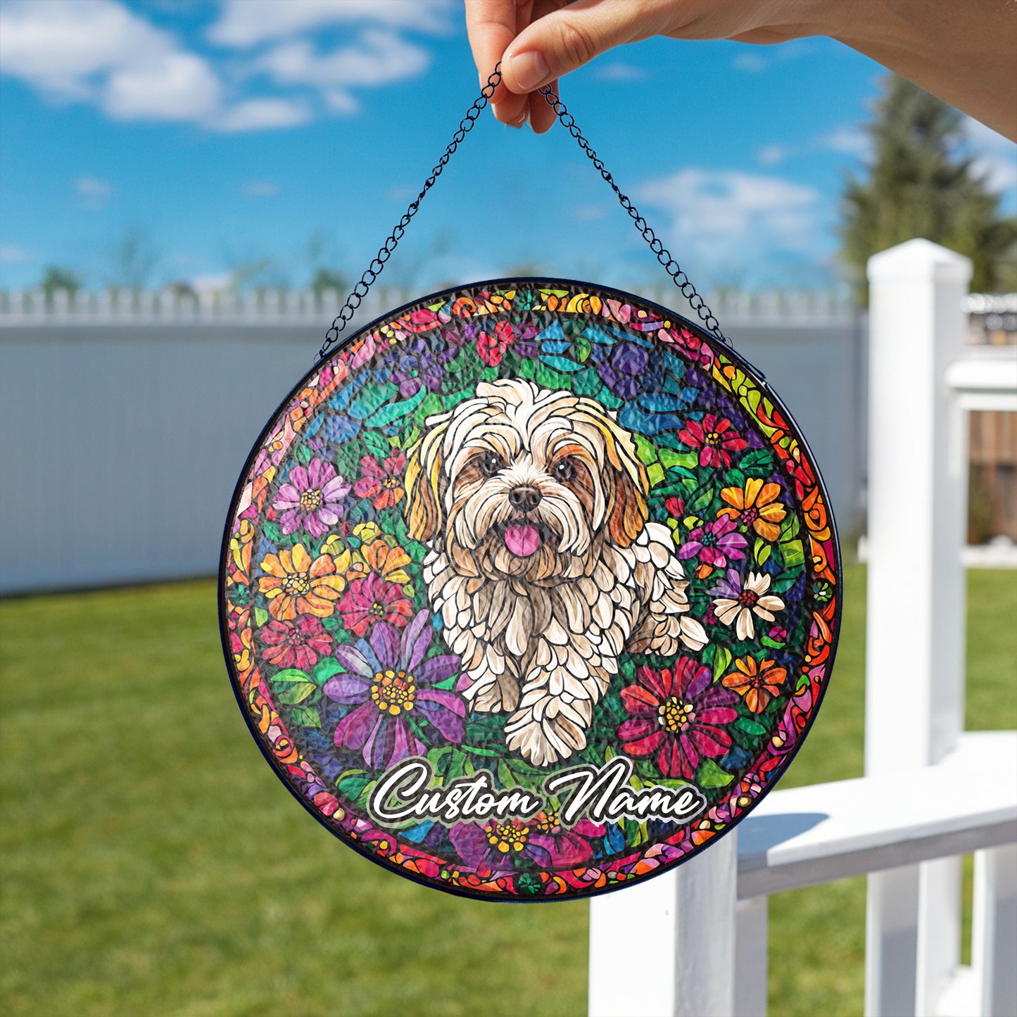 Netecom Custom Maltese Dog Stained Glass Ornament, Personalized Memorial Suncatcher, Pet Loss Sympathy Gift, Christmas Decoration