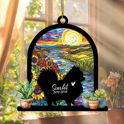 Netecom Personalized Pomeranian Memorial Suncatcher, Custom Pomeranian Ornament with Name Date, Dog Loss Sympathy Gift, Pet Loss Remembrance Gift, Bereavement Gifts for Loss of Pet, Passing Away Gift