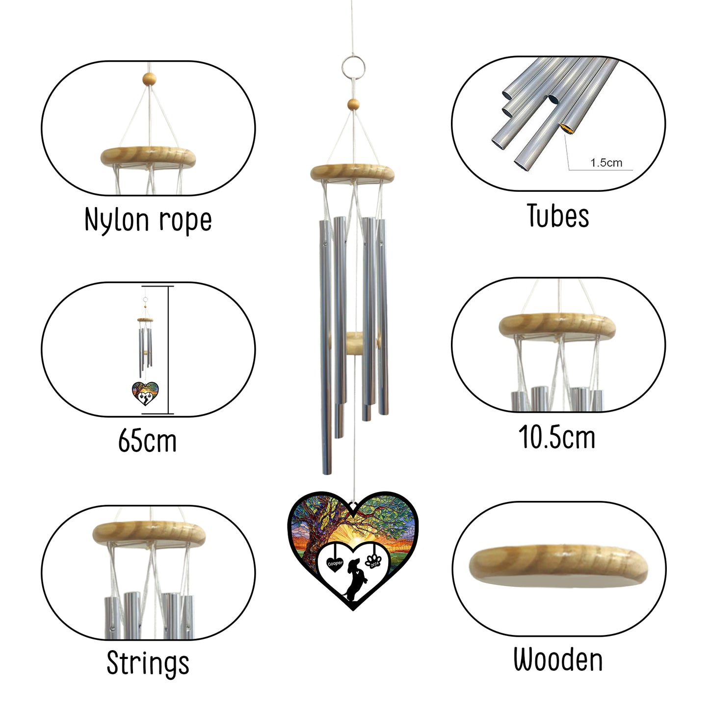 Netecom Personalized Dachshund Dog Memorial Wind Chimes, Wiener Dog Name Suncatcher, Pet Sympathy Gift for Dog Lovers, Outdoor Garden Remembrance Decor