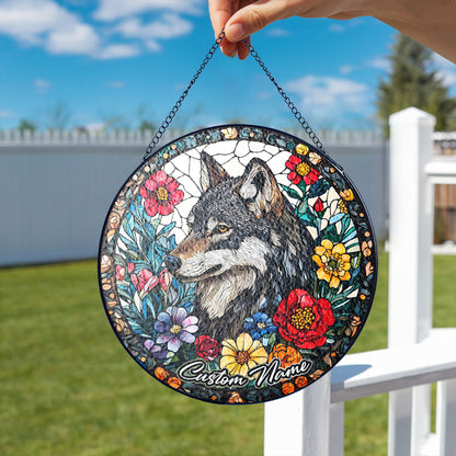 Netecom Custom Wolf Stained Glass Ornament, Personalized Memorial Suncatcher, Pet Loss Sympathy Gift, Christmas Decoration