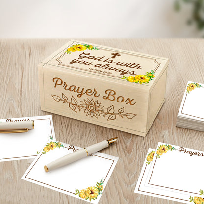 Netecom Wooden Prayer Box with 100 Prayer Request Cards & Hand Cross – Vintage Christian Gift with Sunflowers, Wooden Box for Women & Men
