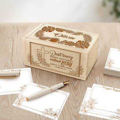 Netecom Personalized Christian Prayer Box with 100 Prayer Request Cards and Custom Name Wooden Cross, Faith-Inspired Daily Devotional Gift