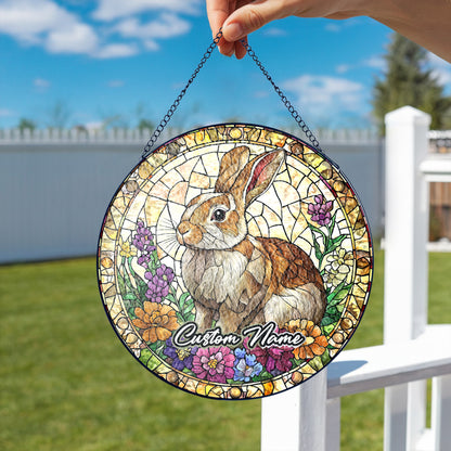 Netecom Custom Rabbit Stained Glass Ornament, Personalized Memorial Suncatcher, Pet Loss Remembrance Gift, Christmas Decoration