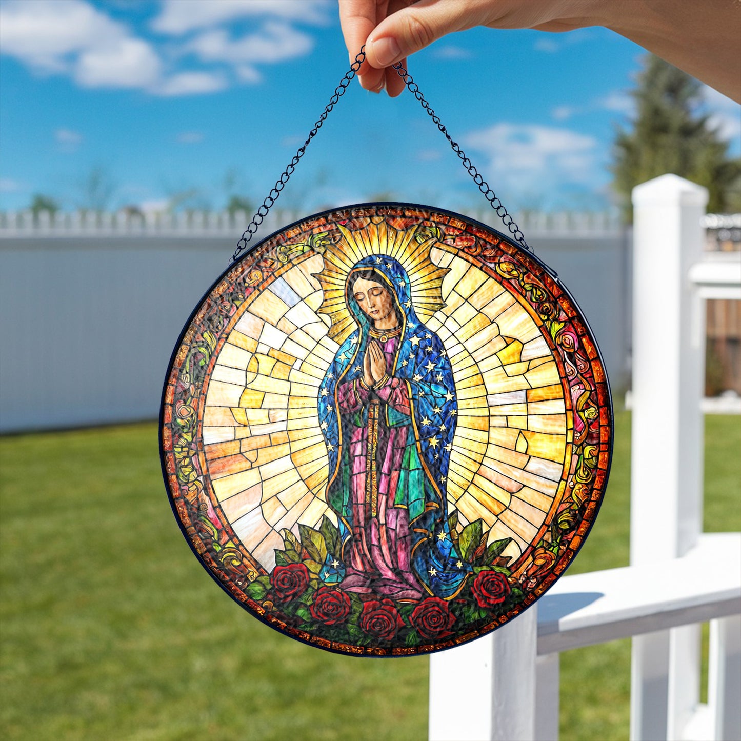 Netecom Virgin Mary Stained Glass Ornament – Our Lady of Guadalupe Sun Catcher, Christian Religious Gift, Spiritual Home Decoration