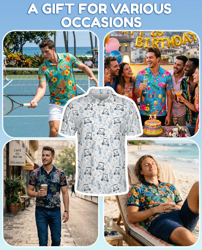 Watercolor Golf Seamless Pattern Polo Shirt for Men – Artistic Sport Style | Netecom