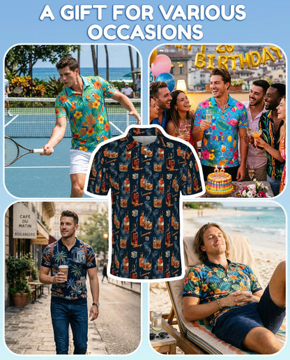 Whiskey and Cigar Pattern Polo Shirt for Men – Vintage Gentleman Style | Netecom