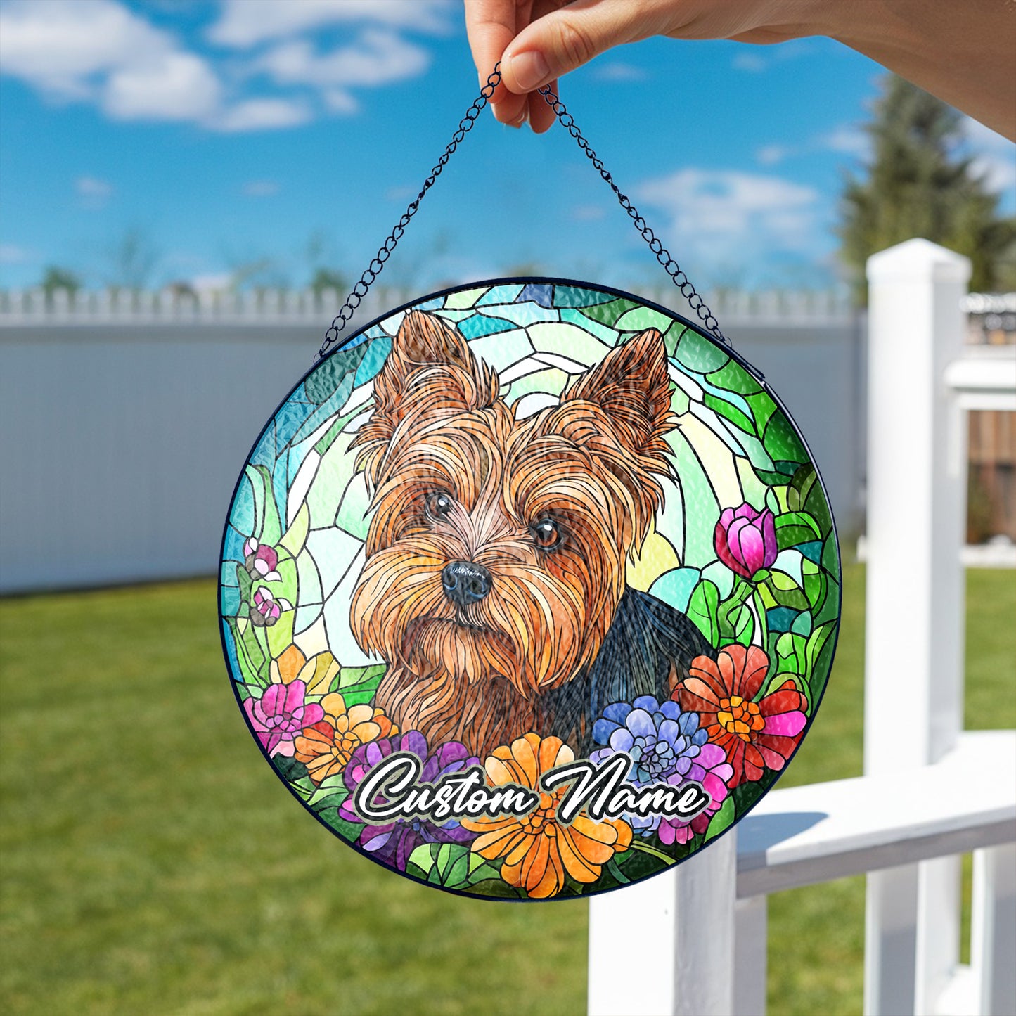 Netecom Personalized Yorkshire Terrier Dog Ornament, Custom Memorial Suncatcher, Pet Loss Remembrance Gift, Christmas Decoration
