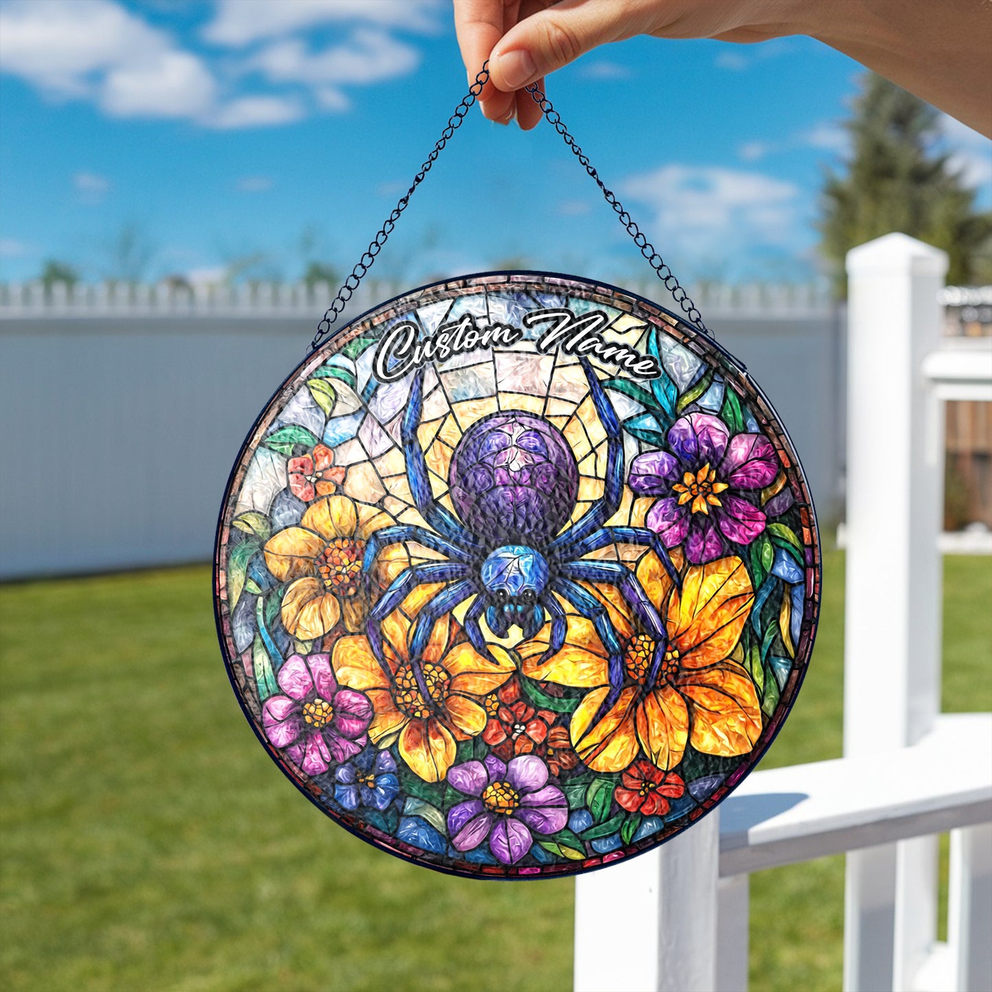 Netecom Custom Spider Stained Glass Ornament, Personalized Memorial Suncatcher, Pet Loss Sympathy Gift, Christmas Decoration