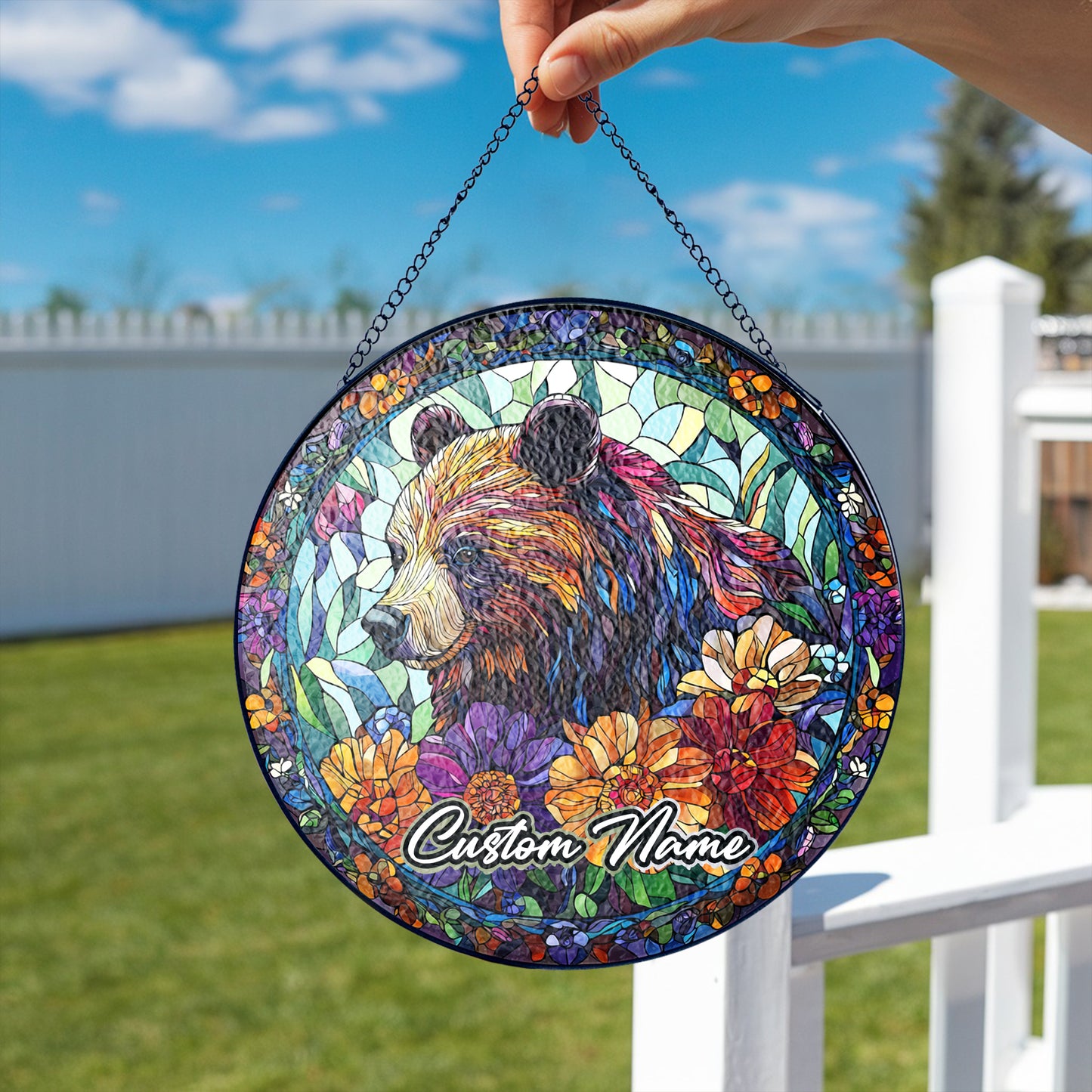 Netecom Personalized Bear Stained Glass Ornament, Custom Pet Memorial Suncatcher, Pet Loss Sympathy Gift, Christmas Decoration