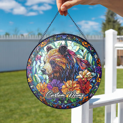 Netecom Personalized Bear Stained Glass Ornament, Custom Pet Memorial Suncatcher, Pet Loss Sympathy Gift, Christmas Decoration