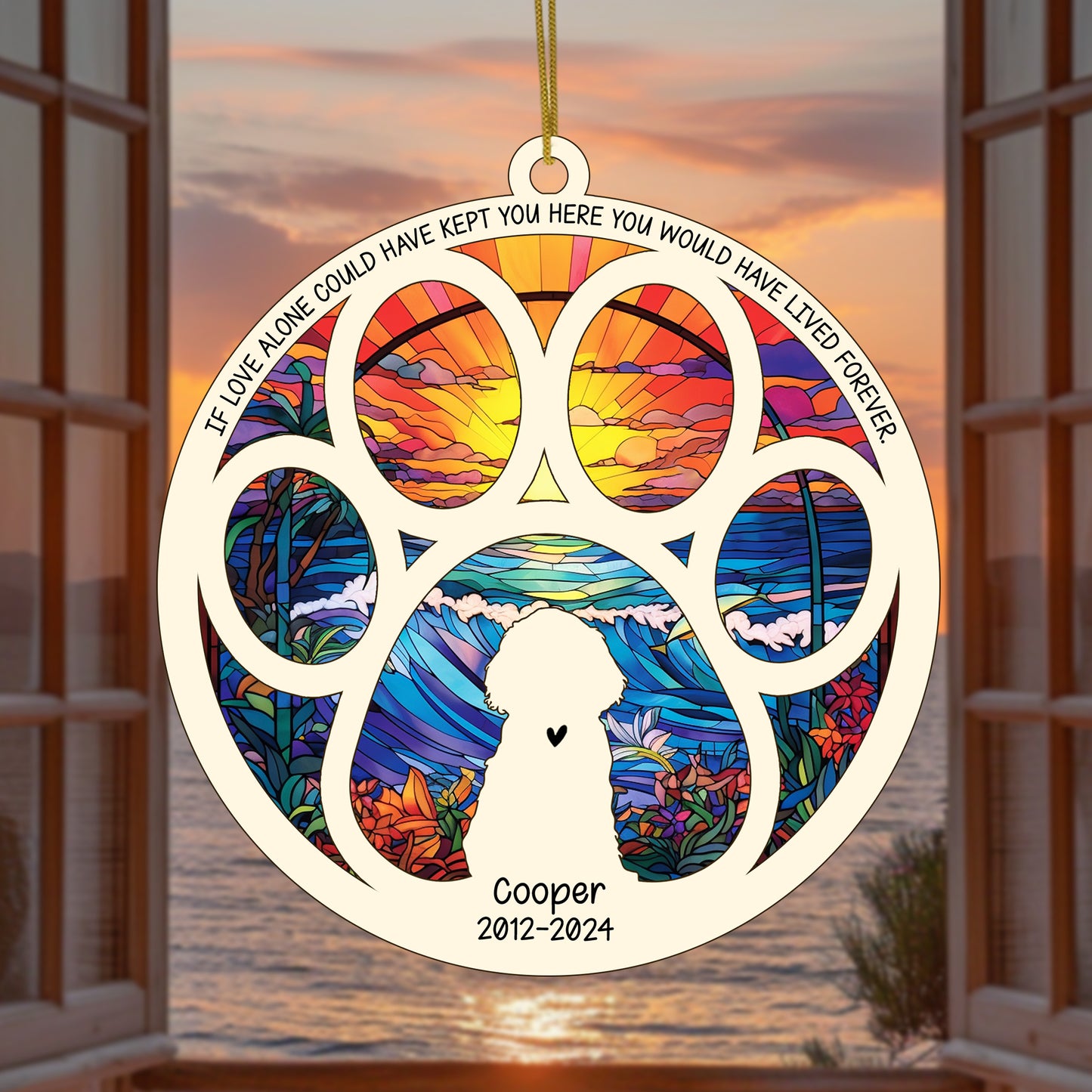 Netecom Personalized Cocker Spaniel Dog Paw Memorial Suncatcher with Name Date, Pet Loss Sympathy Gift, Remembrance Gift for Dog Lovers