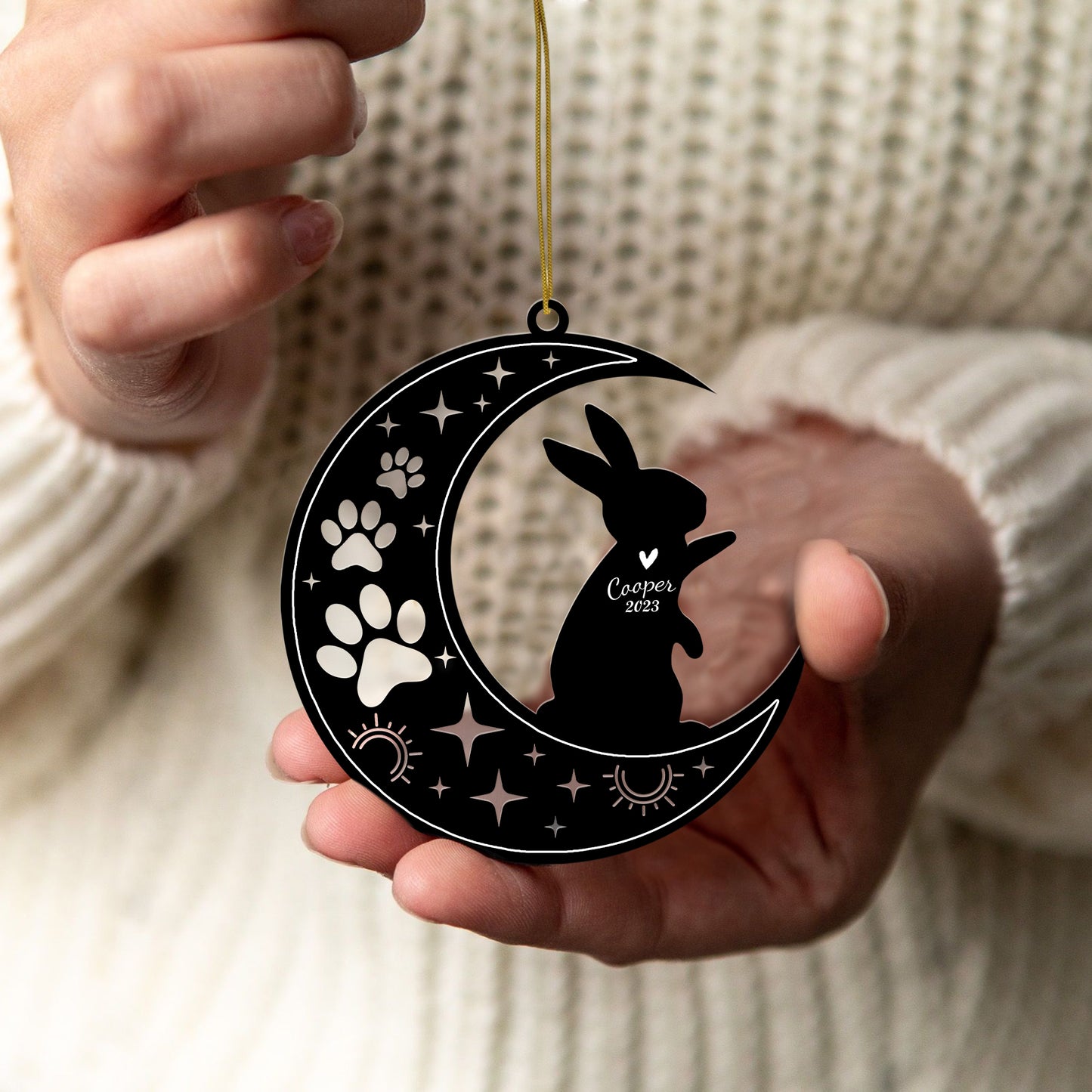 Netecom Rabbit Memorial Suncatcher, Personalized Rabbit Ornament with Name Date, Pet Loss Sympathy Gift for Pet Loss Sun Catchers, Pet Grief Gift, Bereavement Gifts for Loss of Pet
