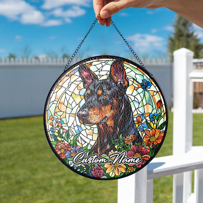 Netecom Custom Doberman Memorial Ornament, Personalized Stained Glass Sun Catcher, Pet Loss Sympathy Gift, Christmas Decoration