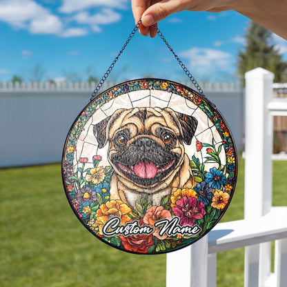 Netecom Custom Pug Dog Stained Glass Ornament, Personalized Memorial Suncatcher, Pet Loss Sympathy Gift, Christmas Decoration