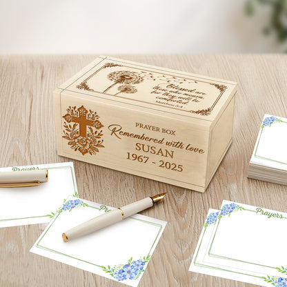 Netecom Personalized Memorial Prayer Box with 100 Prayer Request Cards & Handheld Cross – Custom Name and Years, Wooden Remembrance Keepsake, Forever in Our Hearts