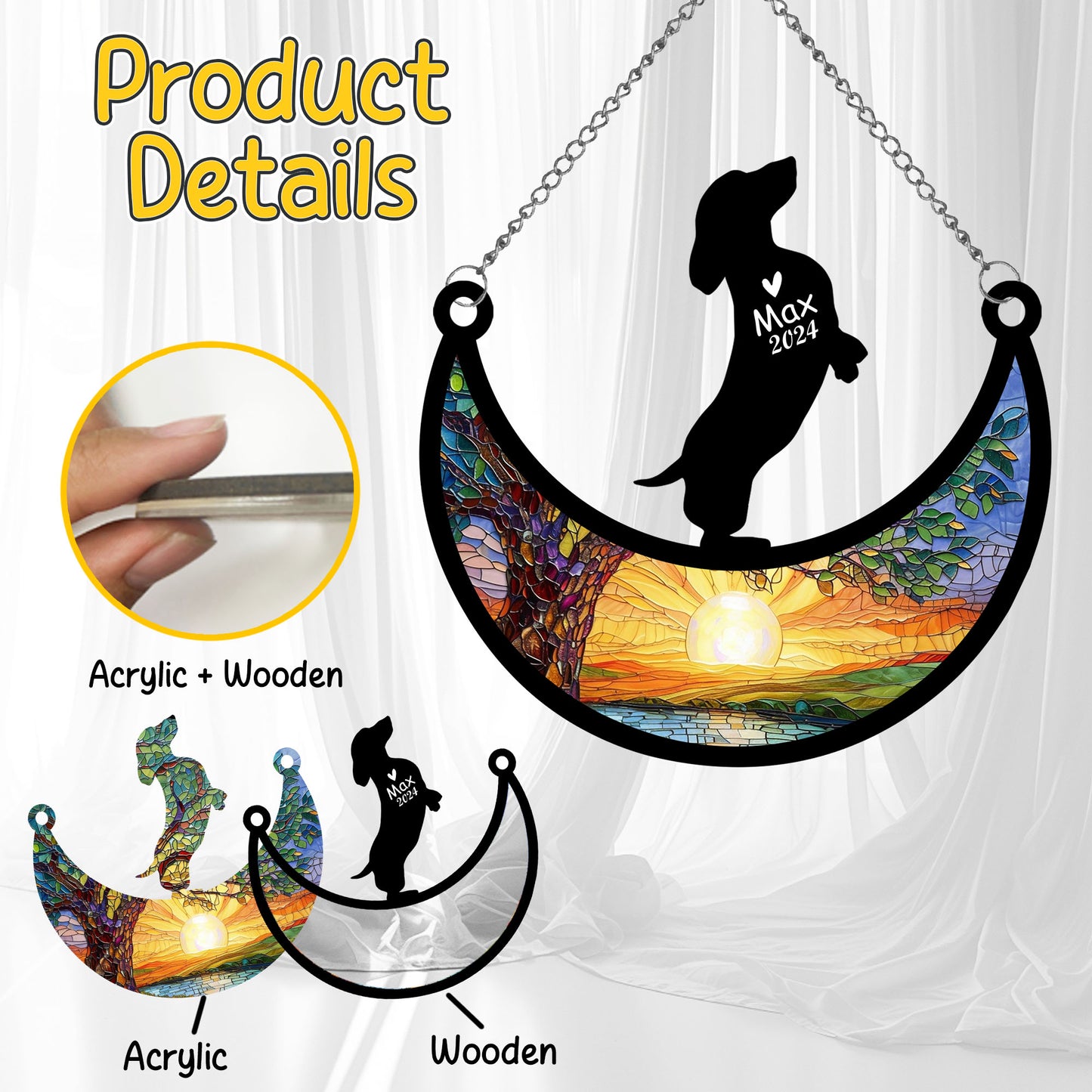 Netecom Personalized Dachshund Memorial Suncatcher, Custom Dachshund Ornament with Name Date, Dog Loss Sympathy Gift, Pet Loss Remembrance Gifts, Bereavement Gifts for Loss of Pet, Dog Grief Gift