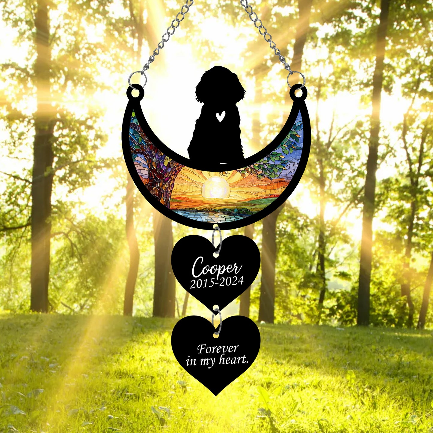 Netecom Personalized Cocker Spaniel Moon Heart Memorial Suncatcher, Custom Dog Ornament with Name Date, Dog Loss Sympathy Gift, Pet Remembrance Keepsake