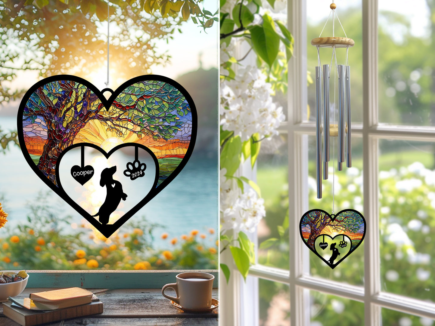 Netecom Personalized Dachshund Dog Memorial Wind Chimes, Wiener Dog Name Suncatcher, Pet Sympathy Gift for Dog Lovers, Outdoor Garden Remembrance Decor