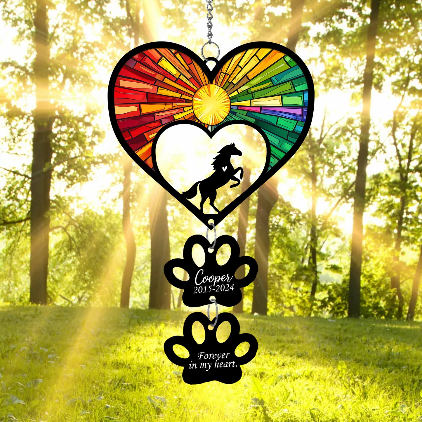 Netecom Personalized Horse Rainbow Heart Paw Memorial Suncatcher, Custom Horse Ornament with Name Date, Pet Loss Sympathy Gift, Pet Remembrance Keepsake