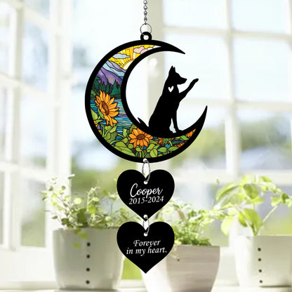 Netecom Personalized German Shepherd Moon Heart Memorial Suncatcher – Dog Loss Sympathy Gift, Forever in My Heart Keepsake