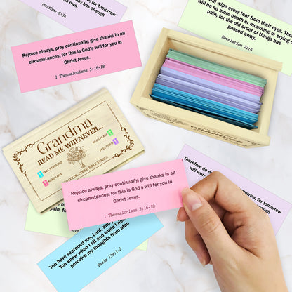Netecom Bible Verses Box for Grandma with Prayer Cross, 150 Upgrade Bible Verse Cards Box Set for Emotions and Feelings, 4 Emotional Themes, Religious Gift for Grandmother, Encouragement & Love
