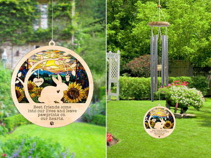 Netecom Rabbit Wind Chimes Memorial, Personalized Pet Memorial for Rabbit Suncatcher, Bunny Loss Memorial Ornament, Sympathy Windchime Outside Garden Decor, Loss of Pet Remembrance Gift