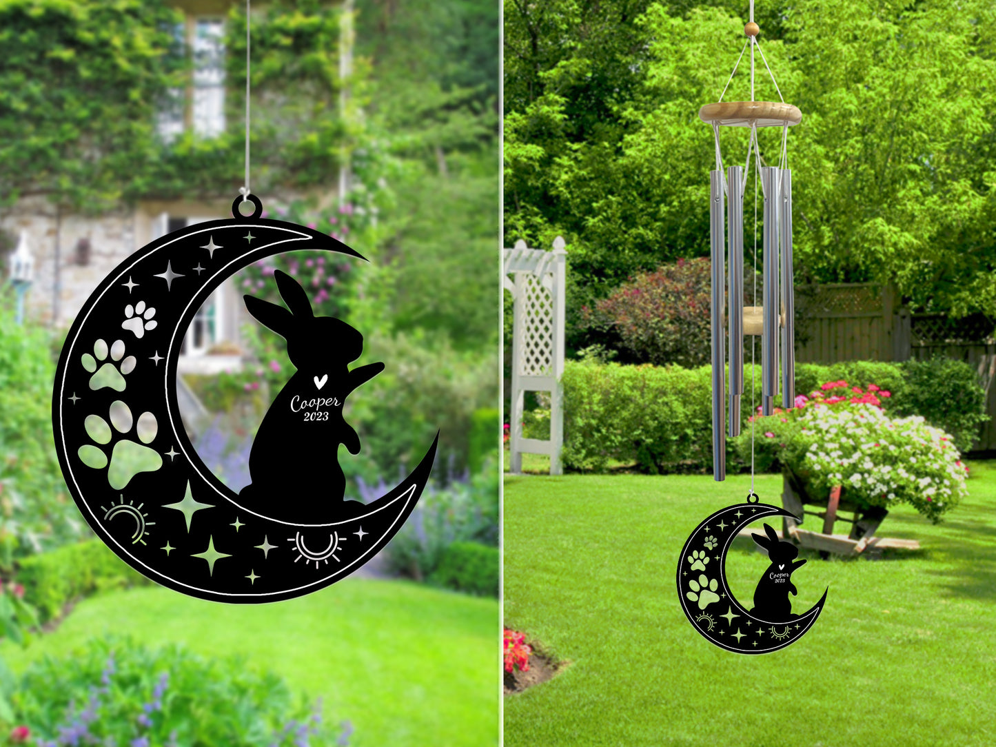 Netecom Rabbit Wind Chimes Memorial, Personalized Pet Memorial Windchime for Rabbit Suncatcher, Pet Condolences Gift for Loss of Bunny, Pet Remembrance Gift, Sympathy Pet Wind Chimes Outdoor Garden