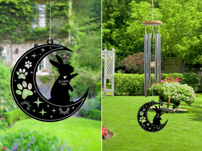 Netecom Rabbit Wind Chimes Memorial, Personalized Pet Memorial Windchime for Rabbit Suncatcher, Pet Condolences Gift for Loss of Bunny, Pet Remembrance Gift, Sympathy Pet Wind Chimes Outdoor Garden