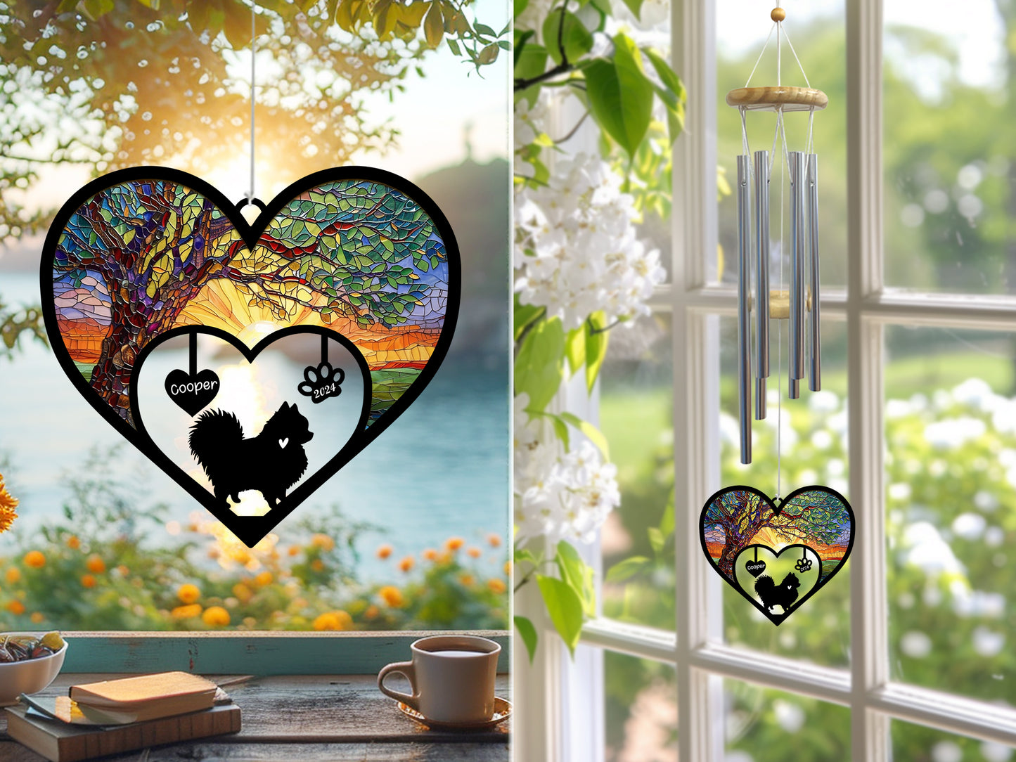 Netecom Personalized Pomeranian Dog Memorial Wind Chimes, Dog Name Suncatcher, Pet Loss Gift for Dog Lovers, Outdoor Garden Remembrance Decor