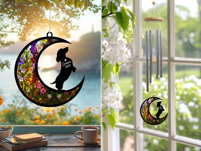 Netecom Dachshund Dog Wind Chimes Memorial, Personalized Pet Memorial Wind Chimes for Wiener Dog, Loss of Pet Remembrance Gift, Sympathy Wind Chimes Outside Garden Decor, Dog Passing Away Gifts