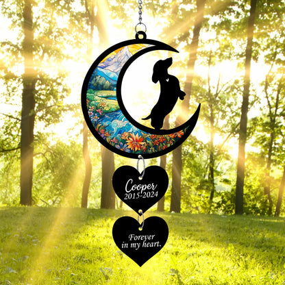 Netecom Personalized Dachshund Moon Heart Memorial Suncatcher – Dog Loss Sympathy Gift, Forever in My Heart Ornament