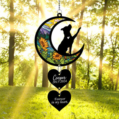 Netecom Personalized Pitbull Moon Heart Memorial Suncatcher – Dog Loss Gift, Pet Remembrance Keepsake