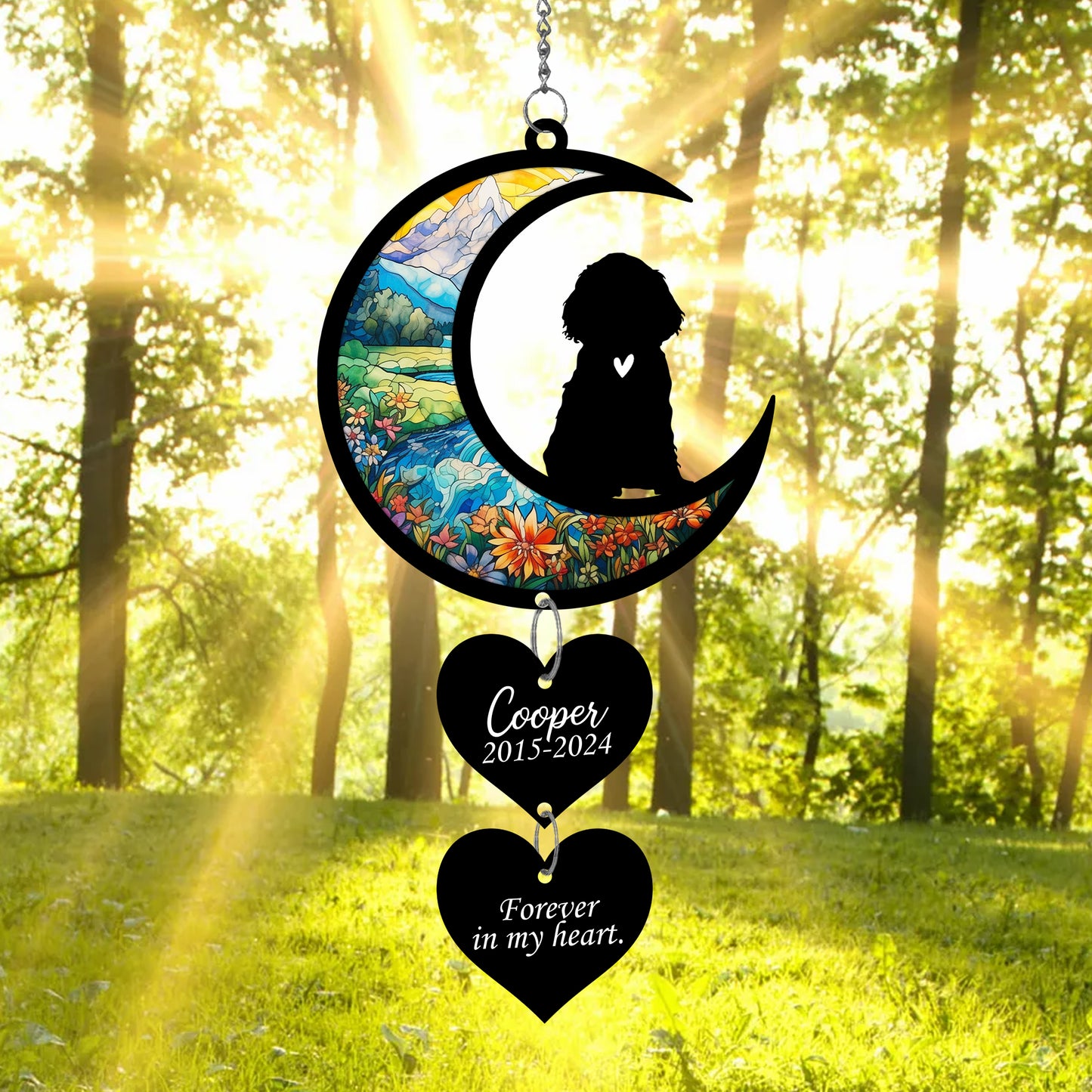 Netecom Personalized Cocker Spaniel Moon Heart Memorial Suncatcher – Dog Loss Remembrance Gift, Forever Loved Ornament