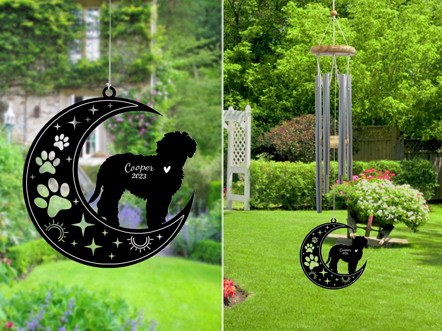 Netecom Labradoodle Dog Wind Chimes Memorial, Personalized Pet Memorial Windchime for Dog Suncatcher, Pet Condolences Gift for Loss of Dog, Remembrance Gift, Sympathy Pet Wind Chimes Outdoor Garden