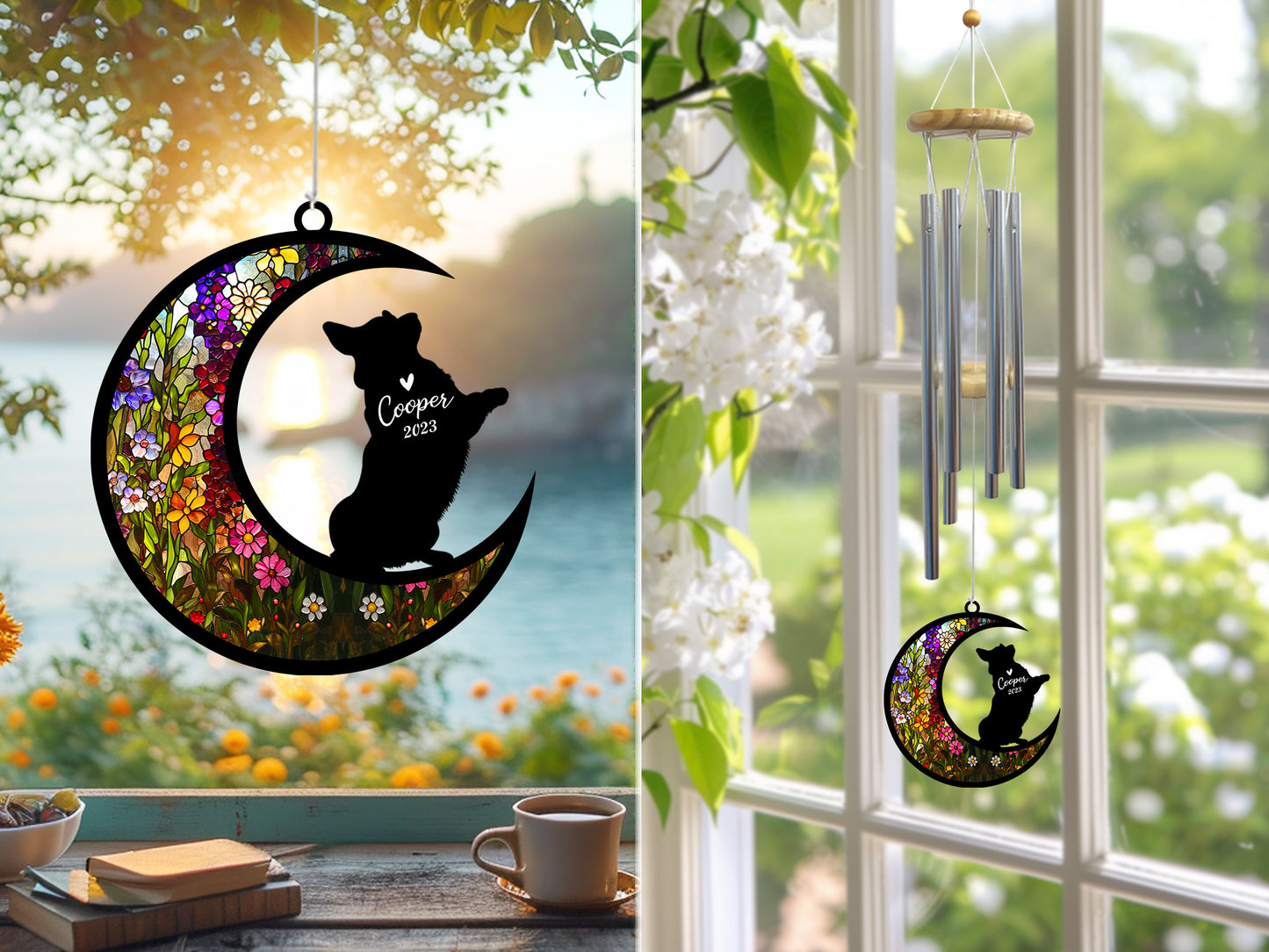 Netecom Corgi Dog Wind Chimes Memorial, Personalized Pet Memorial Windchime for Dogs Suncatcher, Loss of Pet Remembrance Gift, Sympathy Wind Chimes Outside Garden Decor, Dog Passing Away Gifts