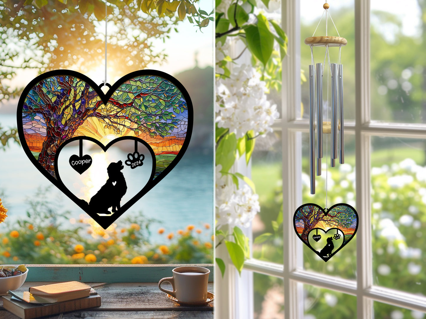Netecom Personalized Golden Retriever Dog Memorial Wind Chimes, Dog Name Suncatcher, Pet Loss Sympathy Gift for Dog Lovers, Outdoor Garden Memorial Decor