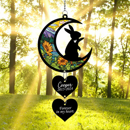 Netecom Personalized Rabbit Moon Heart Memorial Suncatcher – Bunny Loss Sympathy Gift, Pet Remembrance Ornament