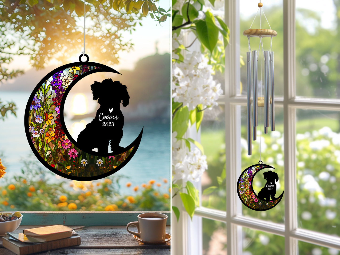 Netecom Maltese Dog Wind Chimes Memorial, Personalized Pet Memorial Windchime for Dogs Suncatcher, Loss of Pet Remembrance Gift, Sympathy Wind Chimes Outside Garden Decor, Dog Passing Away Gifts