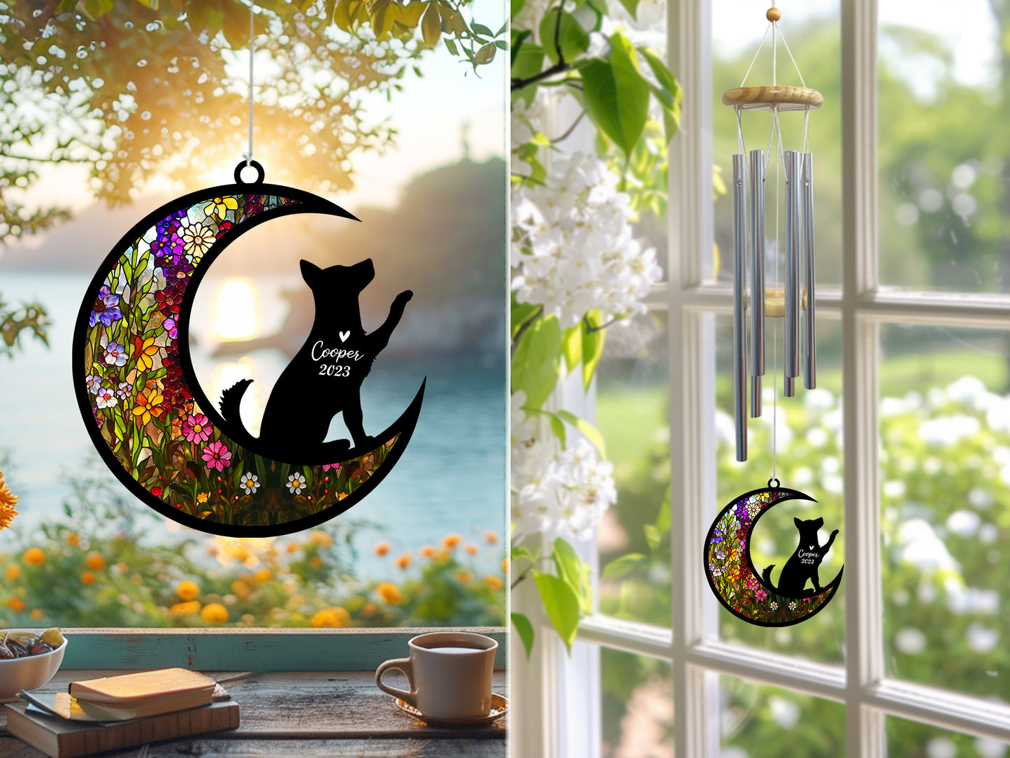Netecom Husky Dog Wind Chimes Memorial, Personalized Pet Memorial Windchime for Dogs Suncatcher, Loss of Pet Remembrance Gift, Sympathy Wind Chimes Outside Garden Decor, Dog Passing Away Gifts