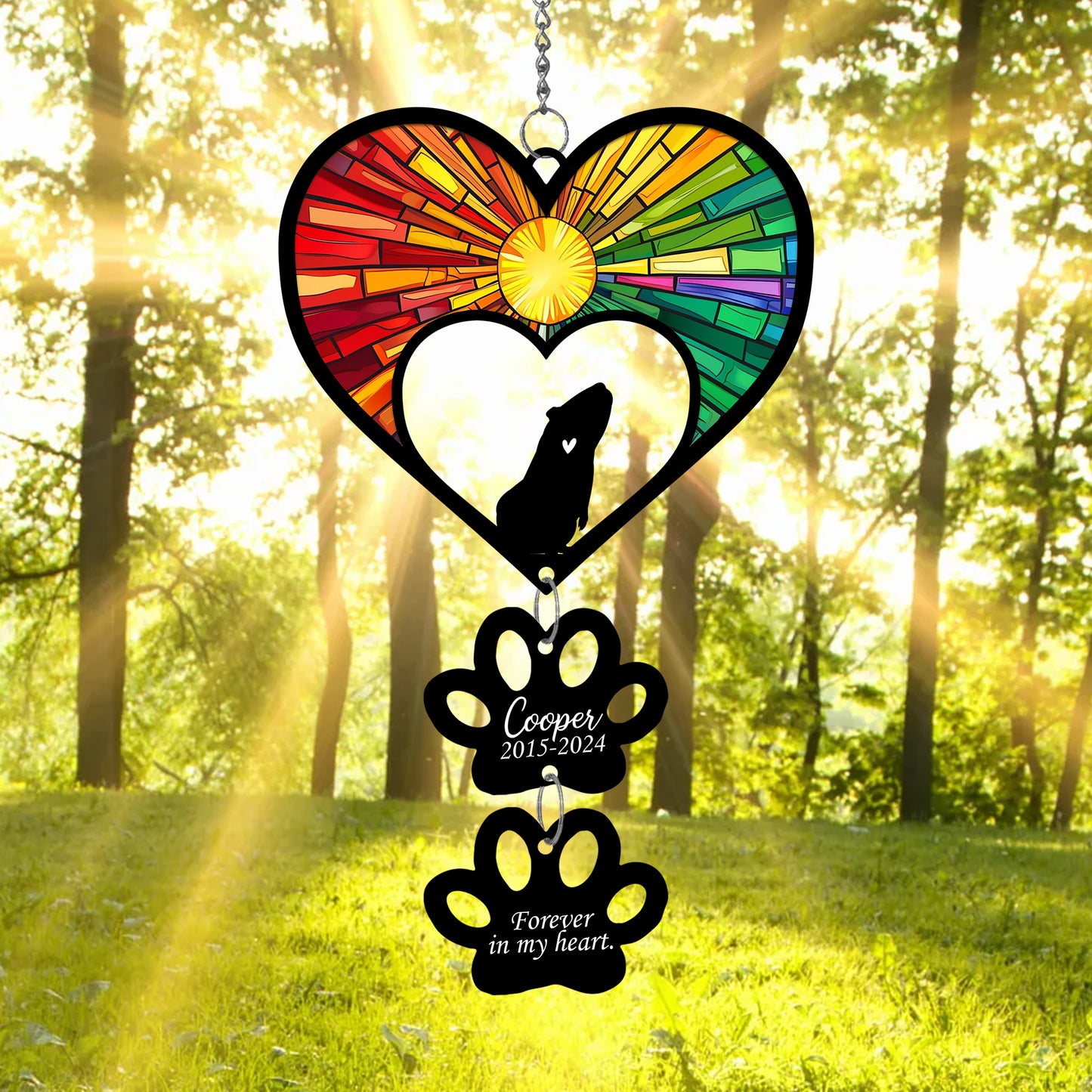 Netecom Personalized Rabbit Rainbow Heart Paw Memorial Suncatcher, Custom Bunny Ornament with Name Date, Pet Loss Sympathy Gift, Pet Remembrance Keepsake