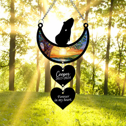 Netecom Personalized Guinea Pig Moon Heart Memorial Suncatcher, Custom Guinea Pig Ornament with Name Date, Pet Loss Sympathy Gift, Pet Remembrance Keepsake